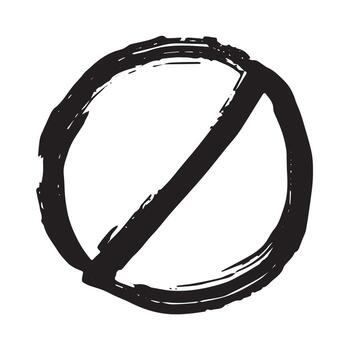 Hand drawn prohibition sign No entry symbol Black circle with cross line clipart in doodle style Ban Restriction Forbidden stop Single element for print, web, design prohibition stop vector