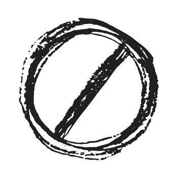 brush Hand drawn prohibition sign No entry symbol Black circle with cross line clipart in doodle style Ban Restriction Forbidden stop Single element for print, web, design vector