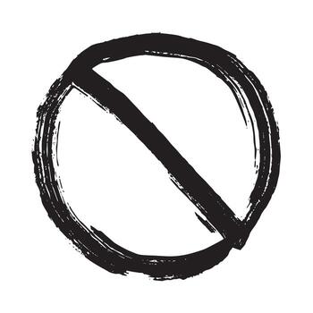 ink Hand drawn prohibition sign No entry symbol Black circle with cross line clipart in doodle style Ban Restriction Forbidden stop Single element for print, web, design vector