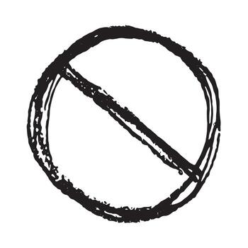 Hand drawn prohibition sign No entry symbol Black circle with cross line clipart in doodle style Ban Restriction Forbidden stop Single element for print, web, design texture vector