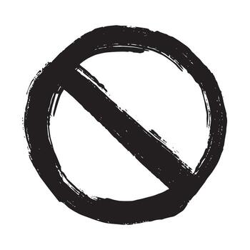 Hand drawn prohibition sign No entry symbol Black circle with cross line clipart in doodle style Ban Restriction Forbidden stop Single element for print, web, design limit vector