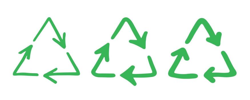 Set of hand drawn recycle arrow icon Recycling resources symbol Reuse of materials, zero waste, green environment, saving the planet ecological motion vector