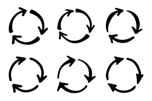 ecological motion Set of hand drawn recycle arrow icon Recycling resources symbol Reuse of materials, zero waste, green environment, saving the planet vector