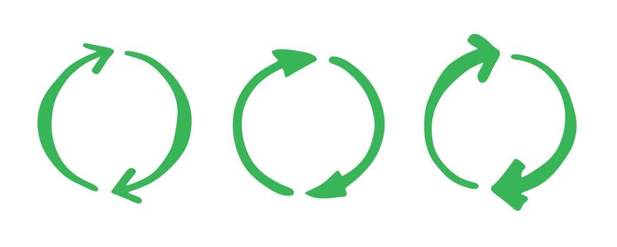 ecological pictogram Set of hand drawn recycle arrow icon Recycling resources symbol Reuse of materials, zero waste, green environment, saving the planet vector