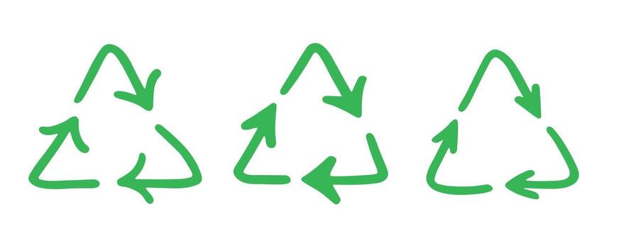 Set of hand drawn recycle arrow icon Recycling resources symbol Reuse of materials, zero waste, green environment, saving the planet ecological isolated vector