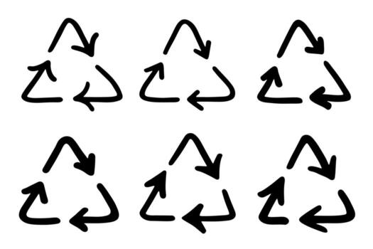 Set of hand drawn recycle arrow icon Recycling resources symbol Reuse of materials, zero waste, green environment, saving the planet ecological emblem vector