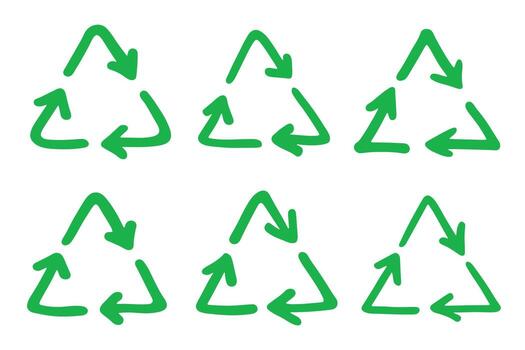 ecological emblem Set of hand drawn recycle arrow icon Recycling resources symbol Reuse of materials, zero waste, green environment, saving the planet vector