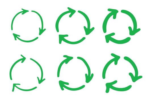 Set of hand drawn recycle arrow icon Recycling resources symbol Reuse of materials, zero waste, green environment, saving the planet ecological cycle vector