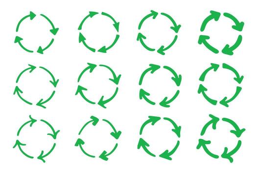 ecological conservation Set of hand drawn recycle arrow icon Recycling resources symbol Reuse of materials, zero waste, green environment, saving the planet vector