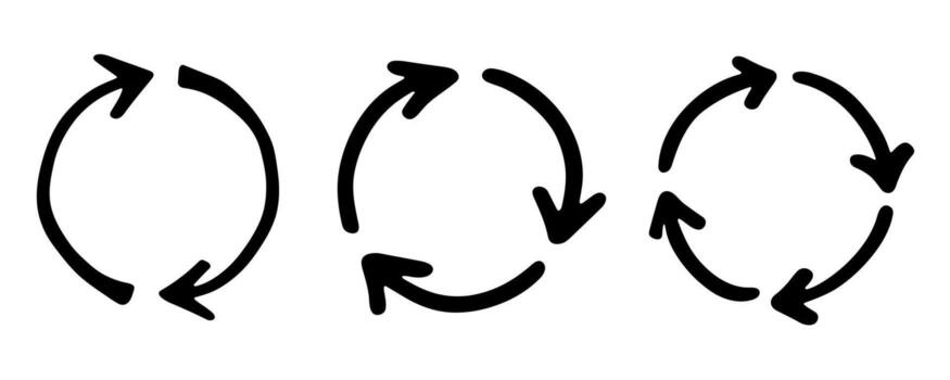 Set of hand drawn recycle arrow icon Recycling resources symbol Reuse of materials, zero waste, green environment, saving the planet ecological pollution vector