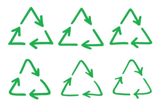 Set of hand drawn recycle arrow icon Recycling resources symbol Reuse of materials, zero waste, green environment, saving the planet ecological ecological vector