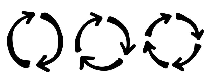 ecological pollution Set of hand drawn recycle arrow icon Recycling resources symbol Reuse of materials, zero waste, green environment, saving the planet vector