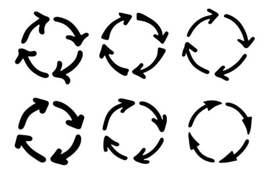 Set of hand drawn recycle arrow icon Recycling resources symbol Reuse of materials, zero waste, green environment, saving the planet ecological natural vector