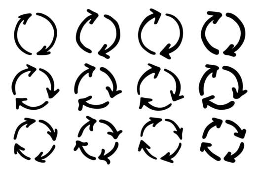 ecological concept Set of hand drawn recycle arrow icon Recycling resources symbol Reuse of materials, zero waste, green environment, saving the planet vector