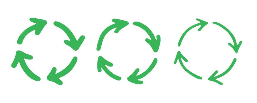 Set of hand drawn recycle arrow icon Recycling resources symbol Reuse of materials, zero waste, green environment, saving the planet ecological concept vector