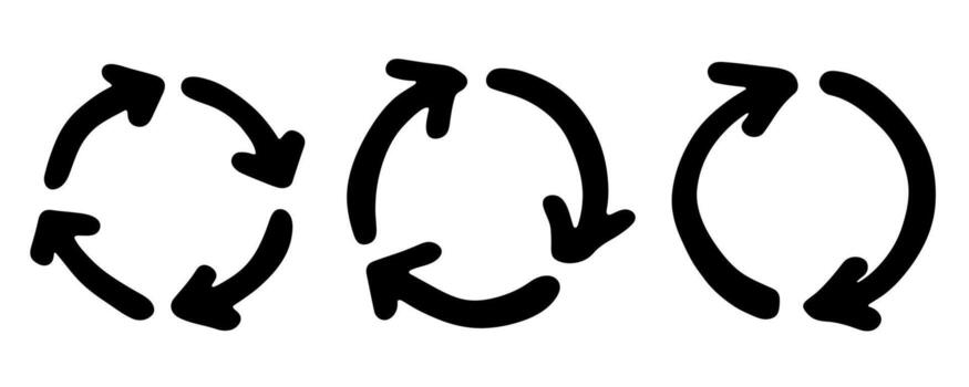 Set of hand drawn recycle arrow icon Recycling resources symbol Reuse of materials, zero waste, green environment, saving the planet ecological rotation vector
