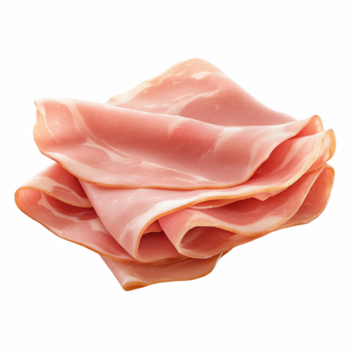 magro fette di fresco rosa prosciutto impilati nel sovrapposizione strati isolato su trasparente sfondo. png