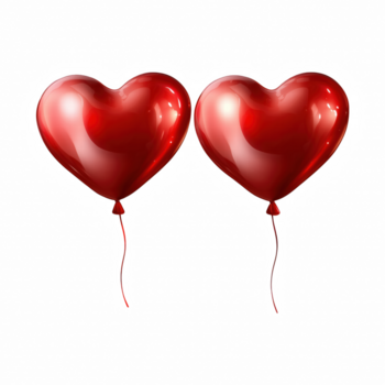 Due brillante rosso cuore palloncini con lucido superficie e nastro corda, isolato su trasparente sfondo. png