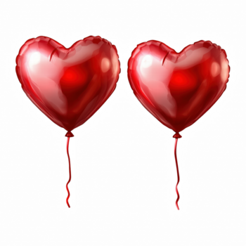 Due brillante rosso cuore palloncini con lucido superficie e nastro corda, isolato su trasparente sfondo png