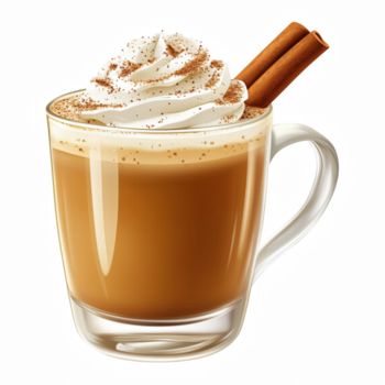 Kürbis würzen Latté mit ausgepeitscht Sahne und Zimt Stock isoliert auf transparent Hintergrund png