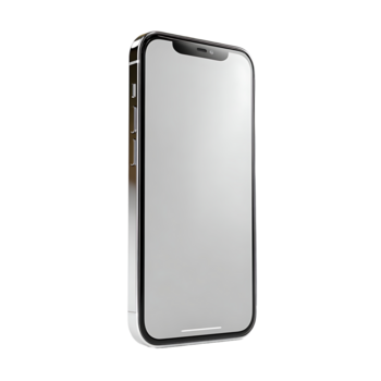 Sleek metallic smartphone with blank screen. sharp edges. and minimal bezel. presented on a white png