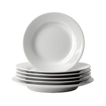 pilha do limpar \ limpo branco cerâmico jantar pratos com sutil sombra. minimalista ki png