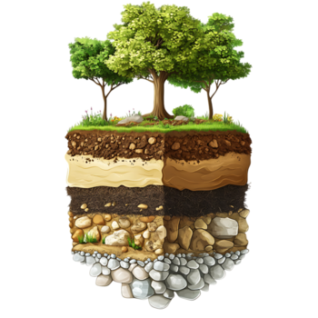 Cross section of earth layers with trees soil and rocks transparent background png