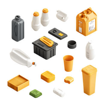 isometrico preparativi di vario contenitori e oggetti contro un' trasparente sfondo png