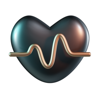 davanti Visualizza cuore forma con ekg pulse linea 3d icona png