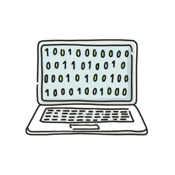 abbozzato disegnato a mano il computer portatile computer con binario codice per digitale concetto png