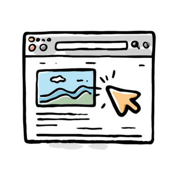 ritad för hand översikt hemsida browser med markören klick bild gränssnitt png