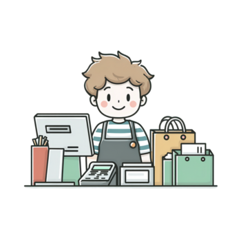 simples desenhado à mão ilustração do masculino escriturário com uma dinheiro registro às contador png