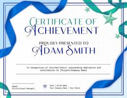 Clean Dynamic Ribbon Star Blue Tosca Certificate of Achievement Template