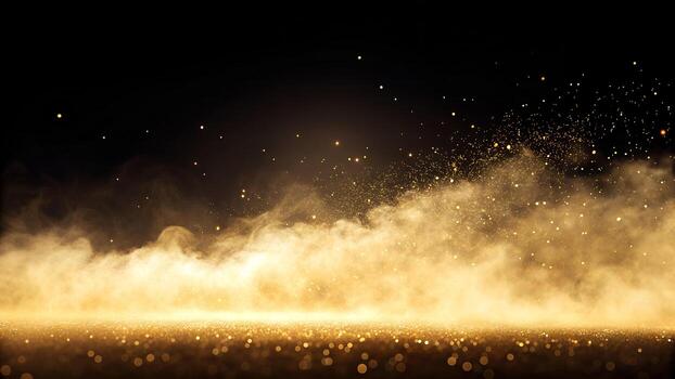A mesmerizing CGI image of a vast, glowing golden field with sparkling particles against a black backdrop, evoking a magical, ethereal atmosphere photo