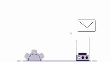 Workflow of digital communication. Animation of the interface of background processes, alpha channel. Cartoon video