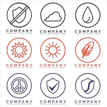 Various icons and company text shield prohibition vector