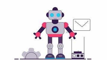 escritório assistente robô. animação robô, alfa canal. desenho animado video