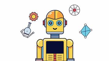 amarelo robô. animação do a amarelo robô, alfa canal. desenho animado video