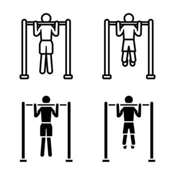 Pull Up icon set.A collection of simple icons depicting a person doing a pull up exercise. Ideal for fitness, gym, or sport related designs. Isolated on white background. vector