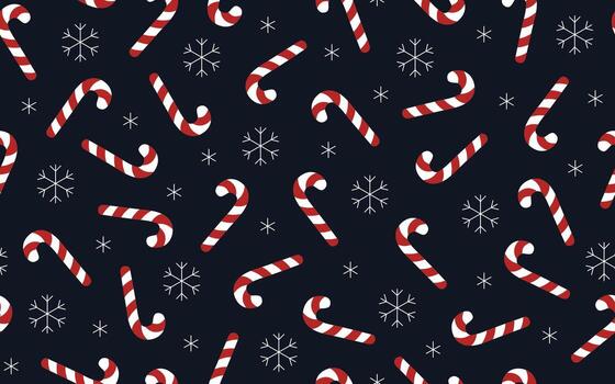 Seamless Christmas pattern with candy canes and snowflakes on a dark background. Festive repeating background. vector