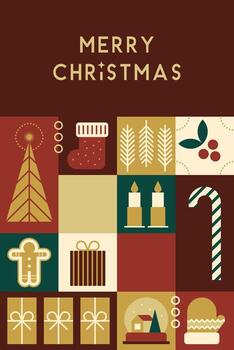 Christmas Geometric Bauhaus Background Mosaic Block Style with Seamless Pattern for Backdrops vector