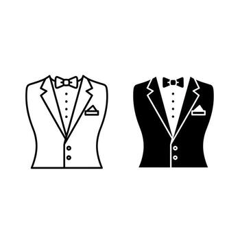 elegante smoking icono conjunto en contorno y sólido estilos vector
