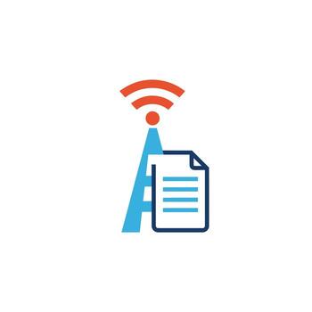 Digital communication tower with document symbol vector