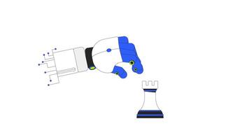 robotica mano collocazione torre scacchi pezzo 2d animazione. ai robot braccio pezzo degli scacchi muoversi. macchina apprendimento. il processo decisionale logica animato cartone animato braccio corpo parte 4k isolato su bianca trasparente video