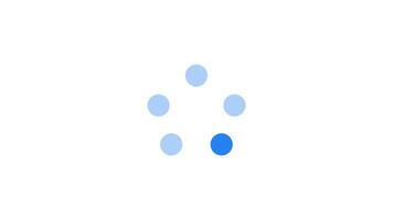 vijf blauw dots in beweging in circulaire beweging bezig met laden animatie. geanimeerd oplichter Aan transparant achtergrond. ui ontwerp element 4k voor downloaden, uploaden, update, aan het wachten. vooruitgang indicator, bufferen video