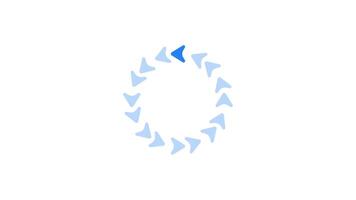 Rotating circular blue arrowheads loading animation. Arrows running in circle. Animated throbber on transparent background. UI design 4K for download, upload. Progress indicator, buffering video