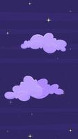 Dreamy starry night sky with purple clouds vertical animation background. LoFi cozy vibes. Twinkling stars in moonless midnight skyscape. Lo fi 2D cartoon animated backdrop 4k . Chill aesthetic video