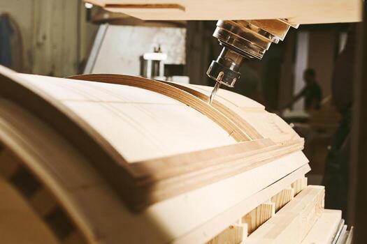 Machine with computer numerical control for cutting wood with various router bits. photo