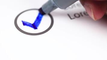 Check mark drawn on paper symbolizing approval. confirmation, success, and completion video