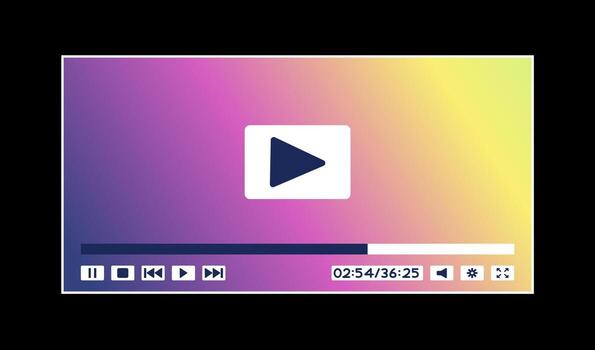 Dynamic player interface with bright gradient effects featuring progress bar, clear buttons and elegant controls. Perfect for professional websites, film apps, or digital presentations vector